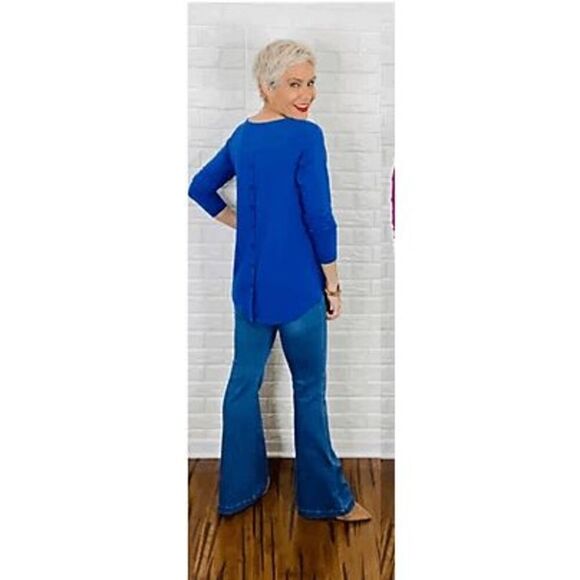 Joan Rivers Collection Womens Plus 3X Top Blouse Blue Back Button Detail NWT - Picture 1 of 3